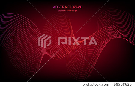 Abstract wave element for design. Digital frequency track equalizer. Stylized line art background. Colorful shiny wave with lines created using blend tool. Curved wavy line, smooth stripe. Vector. 98508626