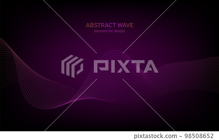 Abstract wave element for design. Digital frequency track equalizer. Stylized line art background. Colorful shiny wave with lines created using blend tool. Curved wavy line, smooth stripe. Vector. 98508652