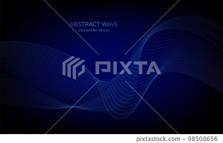 Abstract wave element for design. Digital frequency track equalizer. Stylized line art background. Colorful shiny wave with lines created using blend tool. Curved wavy line, smooth stripe. Vector. 98508656