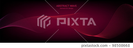 Abstract wave element for design. Digital frequency track equalizer. Stylized line art background. Colorful shiny wave with lines created using blend tool. Curved wavy line, smooth stripe. Vector. 98508668