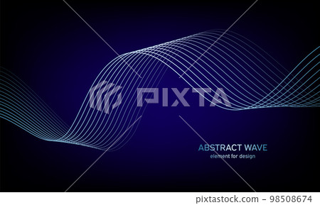 Abstract wave element for design. Digital frequency track equalizer. Stylized line art background. Colorful shiny wave with lines created using blend tool. Curved wavy line, smooth stripe. Vector. 98508674