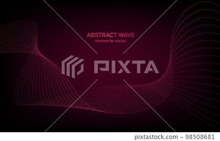 Abstract wave element for design. Digital frequency track equalizer. Stylized line art background. Colorful shiny wave with lines created using blend tool. Curved wavy line, smooth stripe. Vector. 98508681
