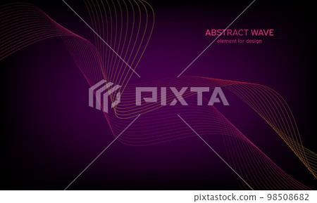 Abstract wave element for design. Digital frequency track equalizer. Stylized line art background. Colorful shiny wave with lines created using blend tool. Curved wavy line, smooth stripe. Vector. 98508682