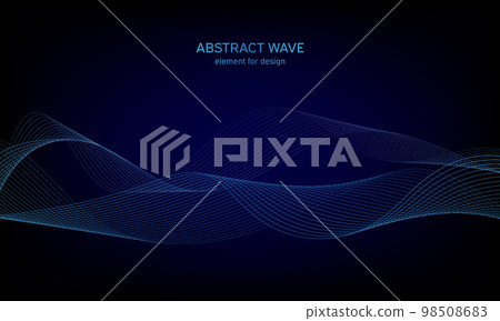 Abstract wave element for design. Digital frequency track equalizer. Stylized line art background. Colorful shiny wave with lines created using blend tool. Curved wavy line, smooth stripe. Vector. 98508683