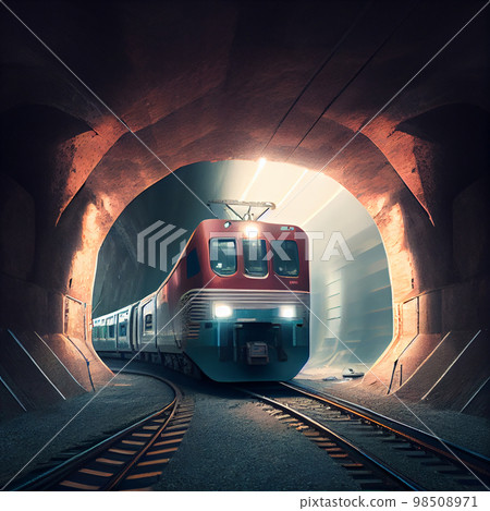 Heavy Train on railway line in small tunnel. - Stock Illustration ...