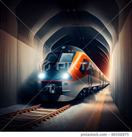 Modern hi speed train in tunnel Modern hi speed train in tunnel 98508975