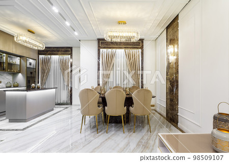 Living room in rich modern home with italian marble floor 98509107
