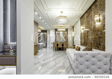 Living room in rich modern home with italian marble floor 98509108