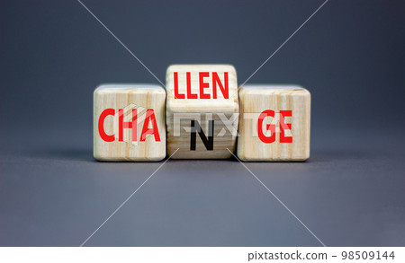 Challenge and change symbol. Concept word Challenge Change on wooden cubes. Beautiful grey table grey background. Business and challenge and change concept. Copy space. Challenge and change symbol. Concept word Challenge Change on wooden cubes. Beautiful grey table grey background. Business and challenge and change concept. Copy space. 98509144