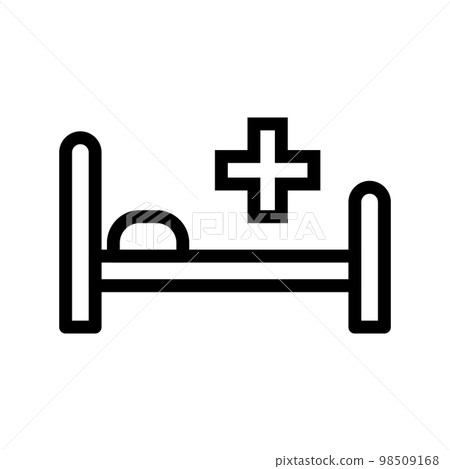 Hospital bed icon line isolated on white background. Black flat thin icon on modern outline style. Linear symbol and editable stroke. Simple and pixel perfect stroke vector illustration Hospital bed icon line isolated on white background. Black flat thin icon on modern outline style. Linear symbol and editable stroke. Simple and pixel perfect stroke vector illustration 98509168