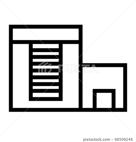 Warehouse building icon line isolated on white background. Black flat thin icon on modern outline style. Linear symbol and editable stroke. Simple and pixel perfect stroke vector illustration 98509248