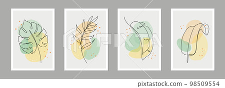 Abstract boho line art leaf design. Minimal abstract design leaves boho style organic plant shape background. Tropic leaf modern, boho design for print, wallpaper Abstract boho line art leaf design. Minimal abstract design leaves boho style organic plant shape background. Tropic leaf modern, boho design for print, wallpaper 98509554