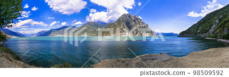 Scenic lake Lago Iseo, nature beauty scenery of Italy. Scenic lake Lago Iseo, nature beauty scenery of Italy. 98509592