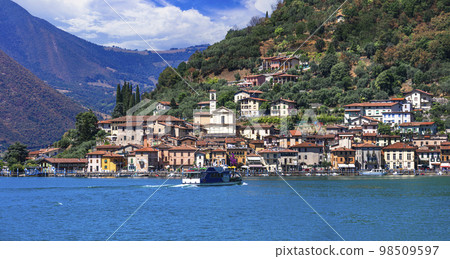 italian lakes scenery. Magic Iseo lake . beautiful Monte Isola island and Peschiera Maraglio village. Italy, italian lakes scenery. Magic Iseo lake . beautiful Monte Isola island and Peschiera Maraglio village. Italy, 98509597