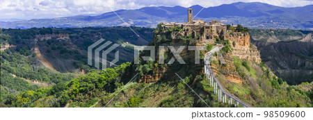 One of the most beautiful italian villages panoramic view, Civita di Bagnoregio, called ghost town One of the most beautiful italian villages panoramic view, Civita di Bagnoregio, called ghost town 98509600