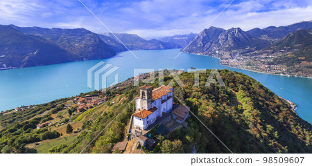 Italian lakes scenery. Amazing Iseo lake aerial view Italian lakes scenery. Amazing Iseo lake aerial view 98509607