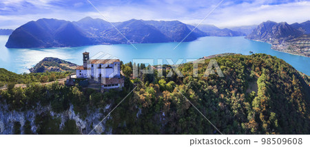 Italian lakes nature scenery. Amazing Iseo lake aerial view 98509608