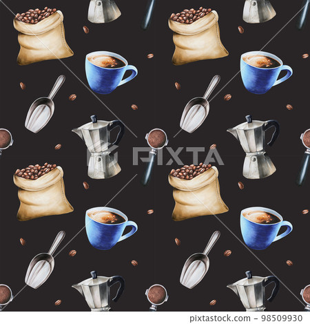 Watercolor seamless pattern with coffee making... - Stock Illustration ...