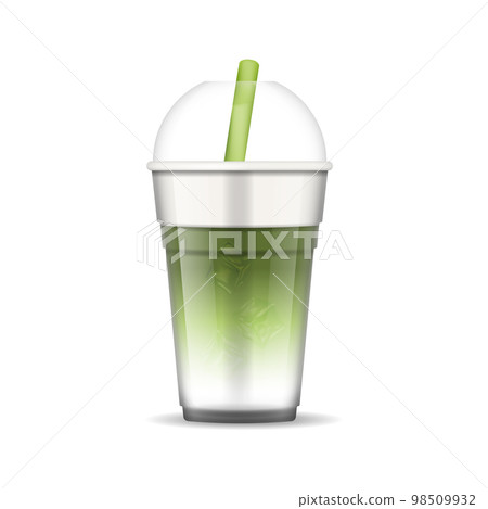Realistic Detailed 3d Japanese Matcha Latte in Takeaway Plastic Cup with Cap Isolated on a White Background. Vector illustration Realistic Detailed 3d Japanese Matcha Latte in Takeaway Plastic Cup with Cap Isolated on a White Background. Vector illustration 98509932