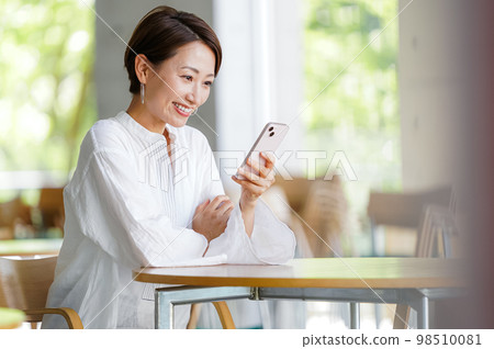 Middle woman with smartphone 98510081