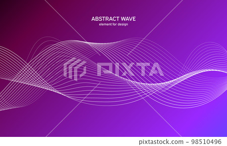 Abstract wave element for design. Digital frequency track equalizer. Stylized line art background. Colorful shiny wave with lines created using blend tool. Curved wavy line, smooth stripe Vector 98510496