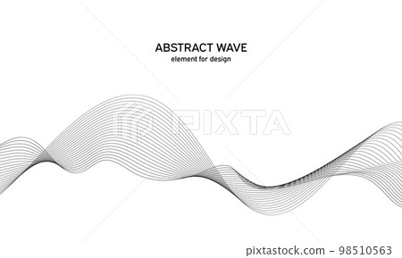 Abstract wave element for design. Digital frequency track equalizer. Stylized line art background. Vector illustration. Wave with lines created using blend tool. Curved wavy line, smooth stripe. 98510563