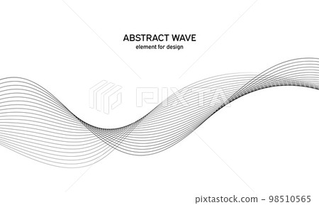 Abstract wave element for design. Digital frequency track equalizer. Stylized line art background. Vector illustration. Wave with lines created using blend tool. Curved wavy line, smooth stripe. 98510565