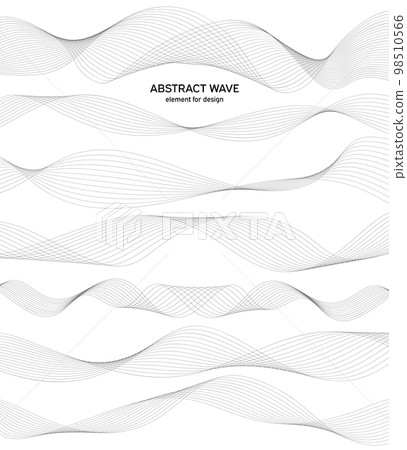 Abstract wave element for design. Digital frequency track equalizer. Stylized line art background. Vector illustration. Wave with lines created using blend tool. Curved wavy line, smooth stripe. 98510566