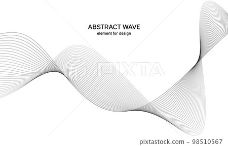 Abstract wave element for design. Digital frequency track equalizer. Stylized line art background. Vector illustration. Wave with lines created using blend tool. Curved wavy line, smooth stripe. 98510567