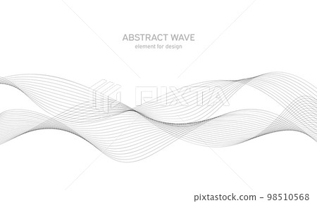 Abstract wave element for design. Digital frequency track equalizer. Stylized line art background. Vector illustration. Wave with lines created using blend tool. Curved wavy line, smooth stripe. 98510568