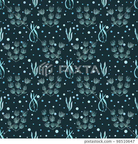 Watercolor underwater seamless pattern of seaweeds on white background. Print for design, banner, cards, background, menus, souvenirs, decor, wallpaper, fabric, textile, wrapping. Watercolor underwater seamless pattern of seaweeds on white background. Print for design, banner, cards, background, menus, souvenirs, decor, wallpaper, fabric, textile, wrapping. 98510647