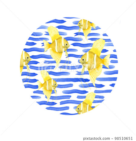 Watercolor illustration of a set of marine fauna isolated on white background. Print, design, poster, banner, background, menus, souvenirs, decor, wallpaper, fabric, textile, wrapping. Watercolor illustration of a set of marine fauna isolated on white background. Print, design, poster, banner, background, menus, souvenirs, decor, wallpaper, fabric, textile, wrapping. 98510651