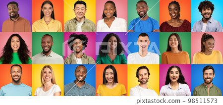 Happy Millennials. Group Of Joyful Young Multiethnic People Over Colorful Studio Backgrounds Happy Millennials. Group Of Joyful Young Multiethnic People Over Colorful Studio Backgrounds 98511573