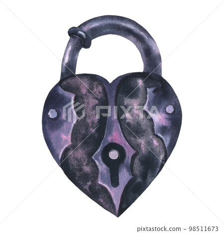 Watercolor illustration of vintage heart shaped lock. Isolated. Hand drawn illustrations for Valentine's day. Watercolor illustration of vintage heart shaped lock. Isolated. Hand drawn illustrations for Valentine's day. 98511673