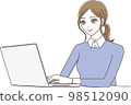 Illustration of a young woman working on a computer 98512090