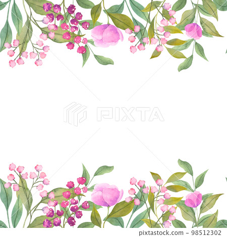 Watercolor floral border isolated on white background. Natural hand painted design object 98512302