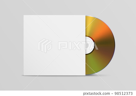 Vector Realistic Yellow CD, DVD with Paper or Plastic Square Cover, Envelope, Case Icon Closeup Isolated on White Background. CD Box, Packaging Design for Mockup. Golden Compact Disk Icon, Front View 98512373