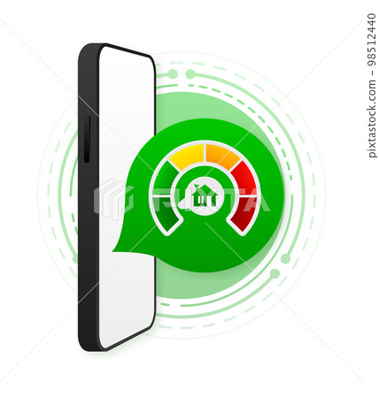 Energy Efficiency house in phone. Concept of Energy Efficiency of housing. Chart concept. Speed risk. Smart eco house improvement. Concept graphic certification system element. Vector illustration. Energy Efficiency house in phone. Concept of Energy Efficiency of housing. Chart concept. Speed risk. Smart eco house improvement. Concept graphic certification system element. Vector illustration. 98512440