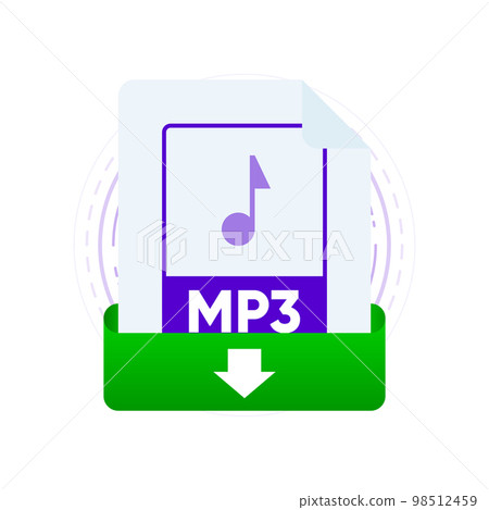 Download MP3 file with label on laptop screen. Downloading document concept. View, read, download MP3 file on laptops and mobile devices. Vector illustration. 98512459