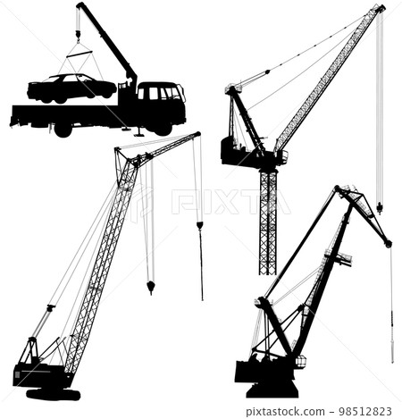 Set of black hoisting cranes isolated on white background 98512823