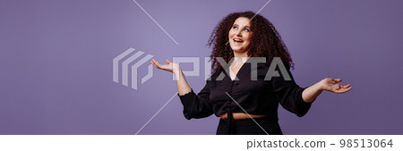 Banner girl with a curly hairstyle 98513064