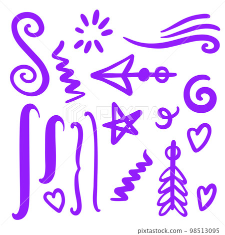Purple Swirls Swoosh Marks with Vector Hand Drawn Highlighter Accent Line Designs 98513095