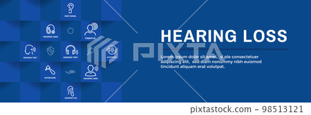 Hearing Aid or loss Web Header Banner with Sound Wave Icons Set 98513121