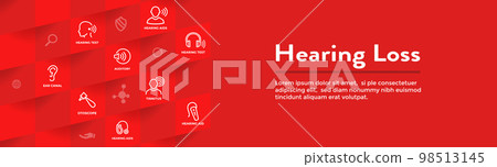 Hearing Aid or loss Web Header Banner with Sound Wave Icons Set Hearing Aid or loss Web Header Banner with Sound Wave Icons Set 98513145