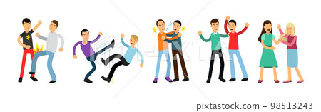 Warring Male and Female Fighting and Yelling at Each Other Vector Illustration Set 98513243