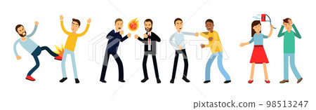 Warring Male and Female Fighting and Yelling at Each Other Vector Illustration Set Warring Male and Female Fighting and Yelling at Each Other Vector Illustration Set 98513247