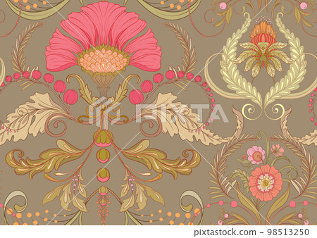 Decorative flowers and leaves in art nouveau style Decorative flowers and leaves in art nouveau style 98513250
