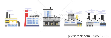 Industrial Plant and Manufacturing with Towers Emitting Smoke Vector Set 98513309