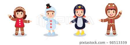 Cute Kids Character Wearing Christmas Costume Vector Set Cute Kids Character Wearing Christmas Costume Vector Set 98513339