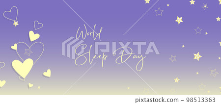 World Sleep day banner , violet yellow background with stars and heart. World Sleep day banner , violet yellow background with stars and heart. 98513363